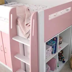 Lacy Pink Storage Mid Sleeper Bed And Spring Mattress