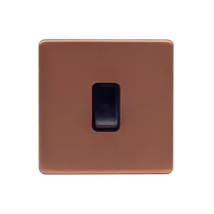 Brushed Copper Screwless Plate 10A 1 Gang 2 Way Light Switch - Black Trim - SE Home