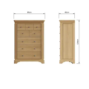 8 Drawer Chest Of Drawers Solid Oak Natural Lacquered Ready Assembled