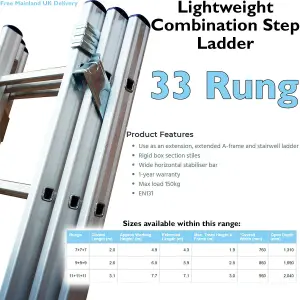 33 Rung Lightweight Combination Ladder Triple Extension / Step & Staircase Stair