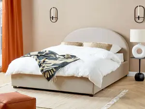 Fabric EU King Size Ottoman Bed Light Beige VAUCLUSE