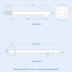 Olive Chrome Square 3 Way Concealed Thermostatic Shower Mixer Set - Shower Head, Handset & Bath Filler Spout