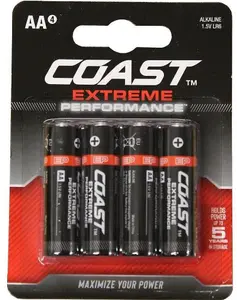 Coast Extreme Performance Alkaline Batteries AA 4 Pack