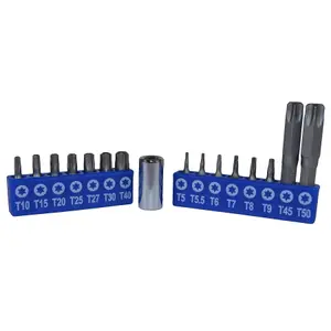 Male Torx And Tamper Torx Bit Set T5 - T50 with 1/4" Bit Adapter 16pcs Bergen