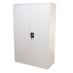 Powder Coated Steel Light Grey Office 2 Doors Filing Cabinet Flatpack Document File Lockable Storage 140cm