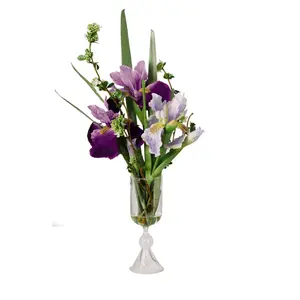 Bloom Artificial Purple Lilac Iris Flower Arrangement in Vase - Faux Realistic Floral Centrepiece Home Decoration - H45 x W24cm