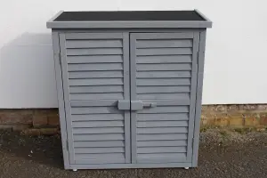 Outdoor Garden Wooden Storage Cabinet or Tool Shed In Grey