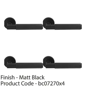 4 PACK - Premium Smooth Door Handle Set - Matt Black Angled Lever on Round Rose