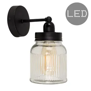 ValueLights Cambourne Black Indoor Wall Lantern and E27 Pear LED 4W Warm White 2700K Bulb