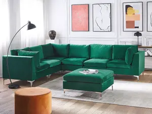 Corner Sofa with Ottoman EVJA Green Velvet Right Hand