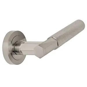 Z751 Hexagon Knurled Lever Rose Door Handles in Satin Nickel - Handlestore