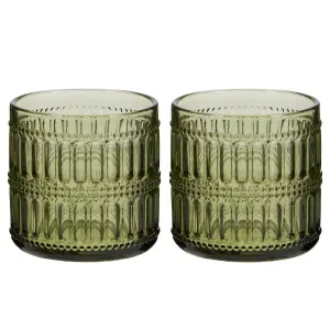 Set of 2 Luxury Green Short Drinking Glass Tumblers 380ml