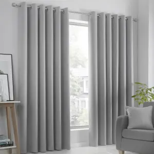 Strata Silver Triple-Woven Dimout Eyelet Curtains