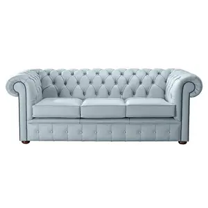 Chesterfield 3 Seater Shelly Parlour Blue Leather Sofa Bespoke In Classic Style