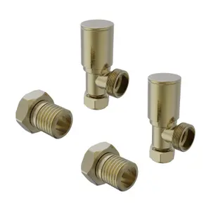 Rinse Bathrooms 15mm Pair of Corner Radiator Valve for Heated Towel Rail Radiator Brushed Brass