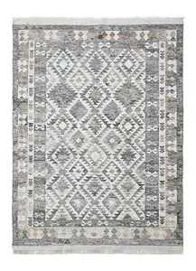 Divi Rectangular Shaped Hand Woven Kilim - Pet Yarn - L290 x W200 x H1 cm - Grey