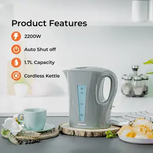 Geepas 1.7L Electric Kettle 2200W & 2 Slice Bread Toaster Kitchen Combo Set