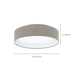 EGLO Pasteri Taupe Fabric LED Flush Ceiling Light - Energy-Efficient, Warm White Light (D) 32cm