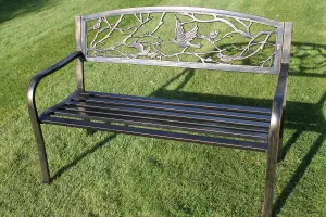 Metal Garden Bench with Cast Iron 'Birds Design' Back Rest