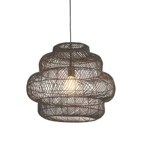 Luminosa Piacenza Single Pendant Ceiling Lamp, Black Rattan, Matt Black