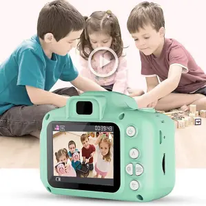 Green Kids Mini Selfie Video Camera Safe Durable Shockproof with Non-toxic Plastic Material