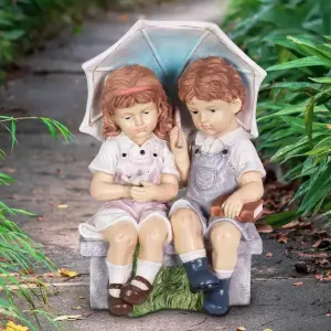 Solar Kids Garden Ornament Statue Outdoor Figure Lighting Patio Flower Bed