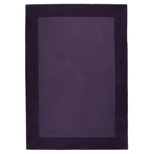 Handmade Luxurious Easy to Clean Modern Wool Bordered Purple Plain Wool Living Room & Bedroom Rug-120cm X 170cm