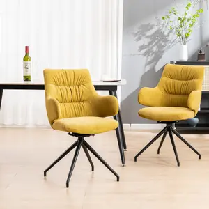 Eva Modern Velvet Dining Chair Swivel Padded Seat w High Arms Metal Leg Kitchen 4 Pcs (Mustard)