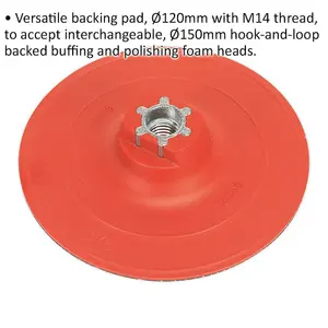 120mm Hook and Loop Backing Pad for Buffing and Polishing - M14 x 2mm Thread