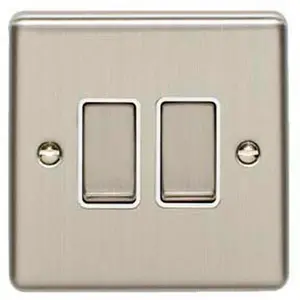 Light Switch Pack - 2x Single & 1x Double Gang - SATIN STEEL / Grey 2 Way 10A