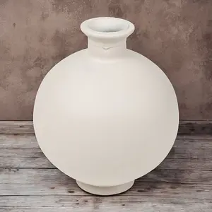 URBNLIVING 2.5L Cream Large Round Glass Opera Ball Vase Ceramic Look Ornament Living Room Home Decor