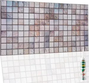 3D Wall Panels with Adhesive Included - Pack of 6 Sheets -Covering 29.76 sqft/2.76 sqm - Decorative Beige & Grey Mosaic Tiles