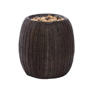 Solar Powered Water Weave Fountain - Hand-Painted Rattan Bowl Outdoor Garden Water Feature with Pebbles - H43 x 40cm Diameter