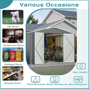 Birchtree 10X12FT Metal Garden Shed Apex Roof With Free Foundation Base Storage House Grey