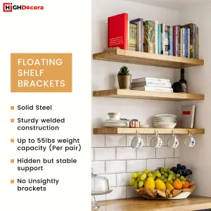 Highdecora Floating Shelf T Brackets Mounted Solid Steel Hidden Brackets for Wood Shelves 6Pcs with Screws & Plugs (White, 200mm)