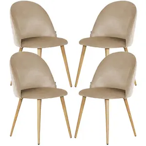 Heavener Velvet Upholstered Dining Chair | Side Chair | Wooden Legs (Set of 4) Beige