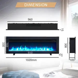 FlameKo Dilton 40"/102cm 3 in 1 Electric Fireplace, Freestanding, Wall Mounted, Recessed, Media Wall, Heater, Remote Control