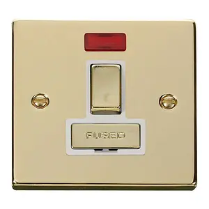 Polished Brass 13A Fused Ingot Connection Unit Switched With Neon - White Trim - SE Home