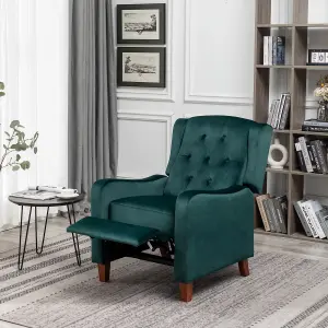 Pushback Recliner Chair Wingback Soft Padded Reclining Armchair Sofa - Green Velvet