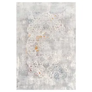 Silver Multicolour Distressed Floral Medallion Area Rug 200x290cm