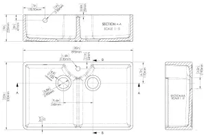 895mm - Double Bowl Fireclay Butler Kitchen Sink - Overflow,  Mixer Tap  & Waste