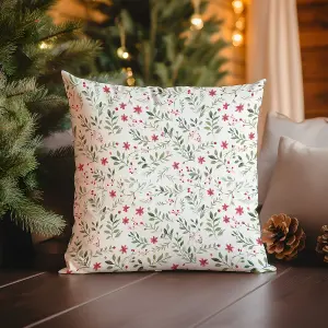 Printed Faux Suede Christmas Cushion Winter Florals 45cm x 45cm