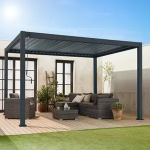 sweeek. 3x4m louvered aluminium pergola with adjustable roof slats Triomphe Anthracite 400x300x250 cm