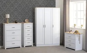 Portland 3 Drawer Chest in White with Oak Effect Finish