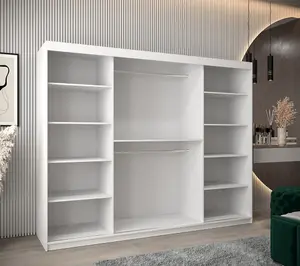 Modern White Roma I Sliding Door Wardrobe W2500mm H2000mm D620mm Mirrored Elegant Storage Solution