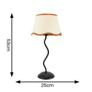 ValueLights Wiggle Black Metal Stem Table Lamp with Linen Scallop Rust Trim Tapered Lamp Shade and LED Bulb