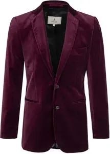 House Of Bruar Men's Single Breasted Velvet Jacket - Burgundy Red