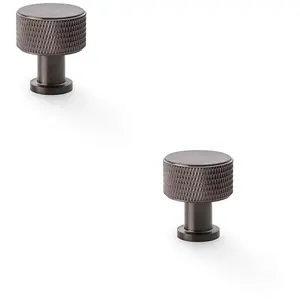 2 PACK - Round Knurled Door Knob - 29mm Diameter Dark Bronze Radio Cupboard Pull Handle