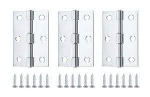 Zinc-plated Metal Butt Door hinge N174 (L)75mm (W)75mm, Pack of 3