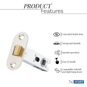 XFORT Nickel Plated Radius Tubular Latch, A 75mm Nickel Plated Tubular Latch for Internal Wooden Doors.